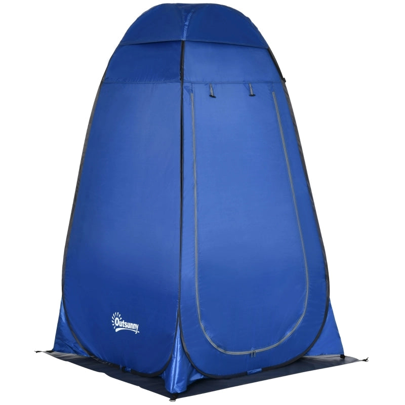 Tenda pop-up per doccia e spogliatoio da campeggio in poliestere blu con finestra mesh e borsa 126 × 124 × 189 cm