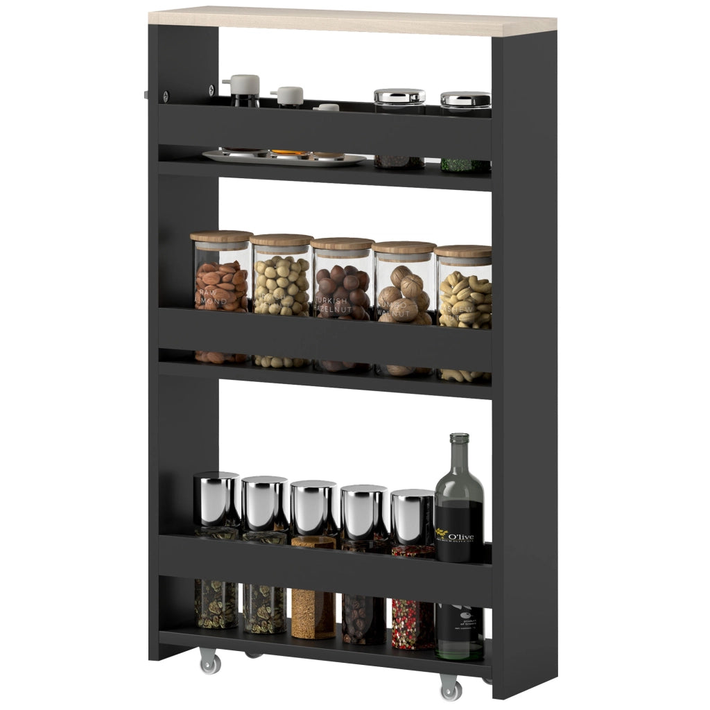 Carrello Multilivello con Ruote e Maniglia ¨C Zephmum ¨C 48x15x80 cm Nero
