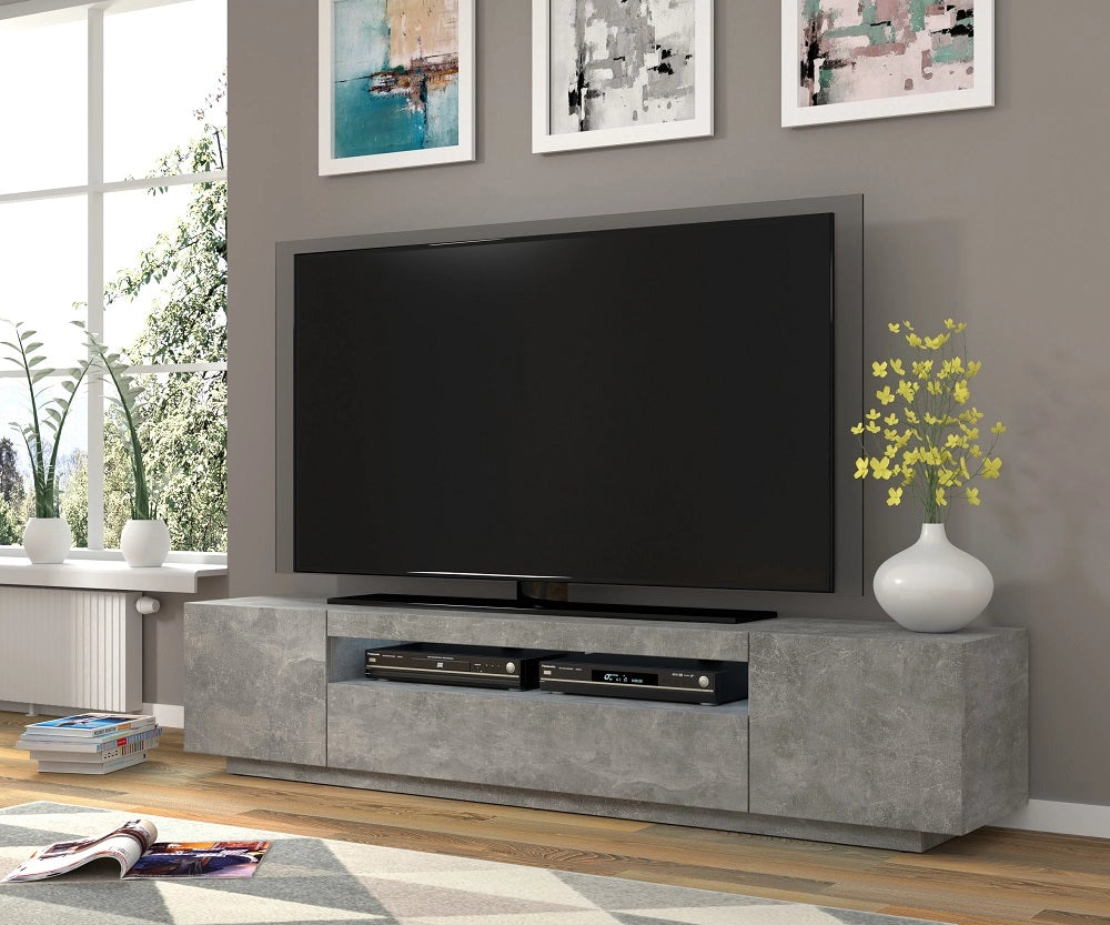 Mobile TV sospeso o a terra Led Incluso 200x42/36x37 Cm STAND AURA color Cemento