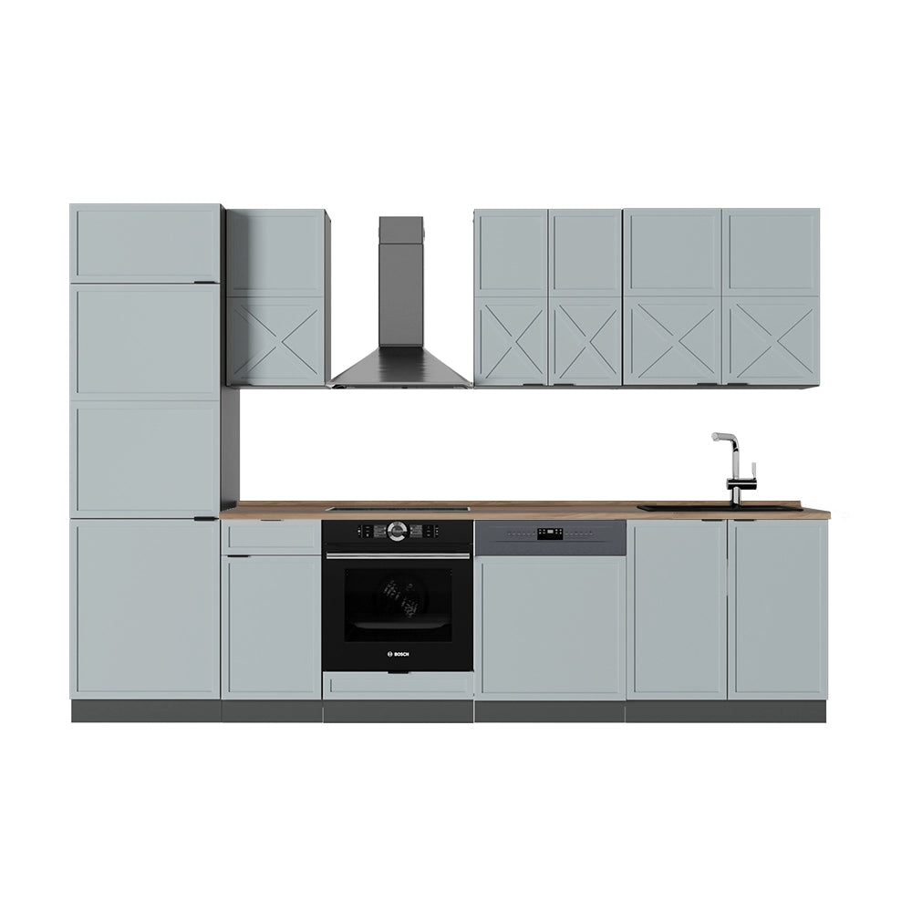 Cucina componibile Fame-Line Blu-grigio chiaro/Antracite 300 cm, PL Rovere Vicco