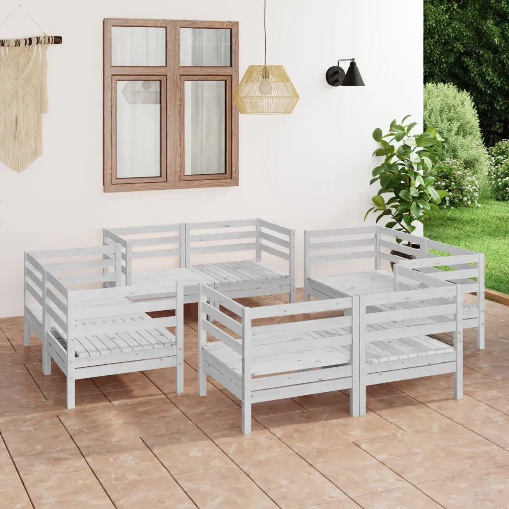 Set Divani da Giardino 8 pz Bianco in Legno Massello di Pino 3082428