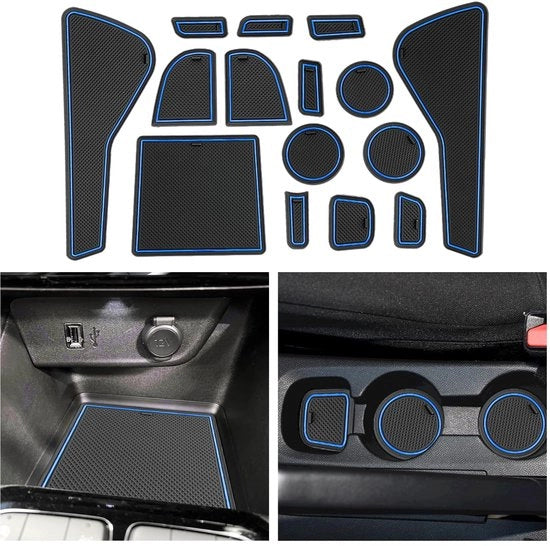 Accessori per Opel Corsa F 2020-2023 2024, Tappetini in gomma per console centrale Antislip, Tappetino Antislip per bicchiere, Tappetino in gomma per manubrio, Corsa F, Manubrio manuale, Accessori per auto (Blu)
