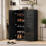 Scarpiera a 5 ripiani con 2 ripiani regolabili chiusura morbida finitura lucida nera per ingresso 72 × 34,5 × 103 cm
