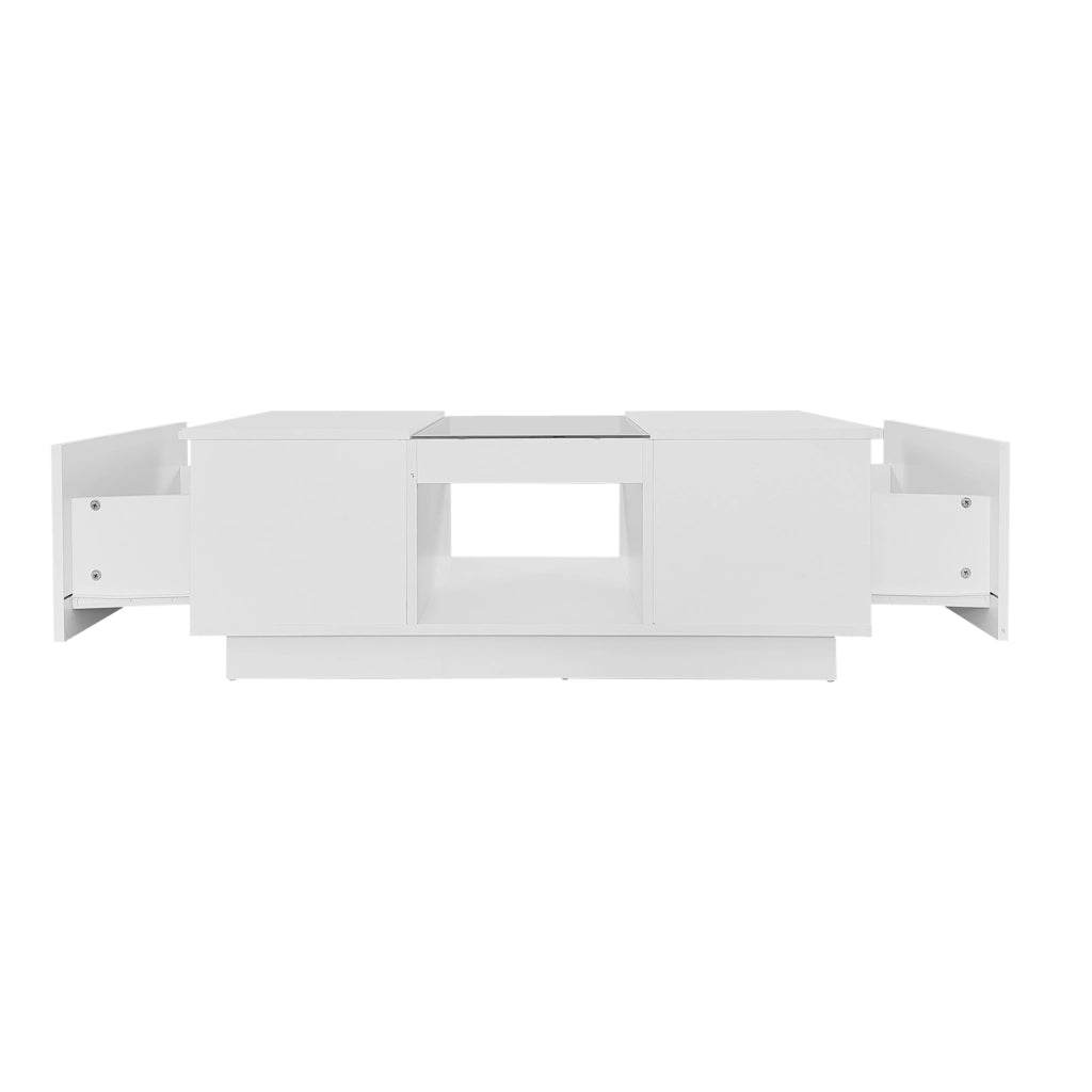 Tavolino da salotto con LED - Zephmum- 100x50x35,5cm- Bianco- App controllo 2 cassetti