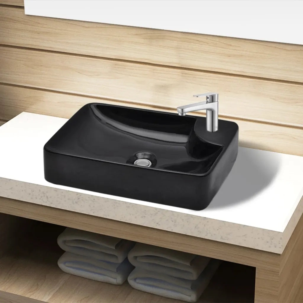 Lavandino Bagno in Ceramica Nera con Foro per Rubinetto CFW9621701