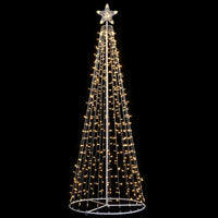 Albero Natale Luminoso 220cm 592 LED Bianco Caldo 8 Giochi Luce Metallo Esterno