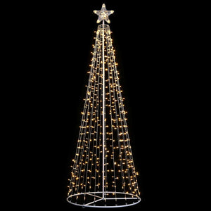 Albero Natale Luminoso 220cm 592 LED Bianco Caldo 8 Giochi Luce Metallo Esterno