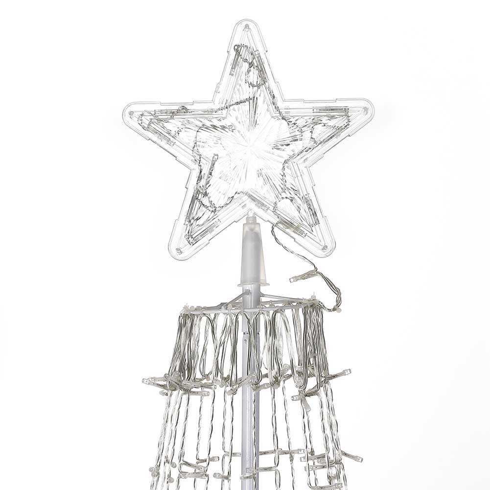 Albero Natale Luminoso 220cm 592 LED Bianco Caldo 8 Giochi Luce Metallo Esterno