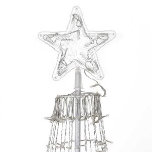 Albero Natale Luminoso 220cm 592 LED Bianco Caldo 8 Giochi Luce Metallo Esterno