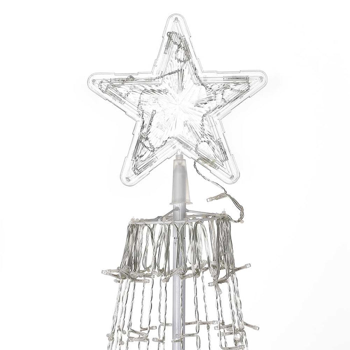Albero Natale Luminoso 220cm 592 LED Bianco Caldo 8 Giochi Luce Metallo Esterno