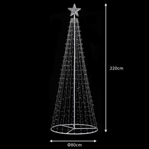 Albero Natale Luminoso 220cm 592 LED Bianco Caldo 8 Giochi Luce Metallo Esterno