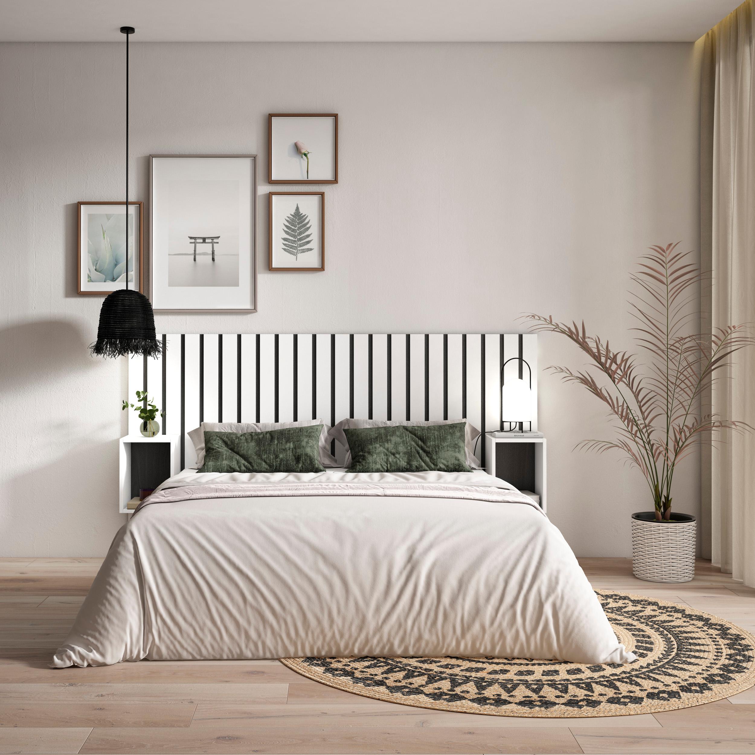 Testiera e Comodini, 196x107x3cm, Letto 120,135,140cm, Pannelli, Bianco RF3573