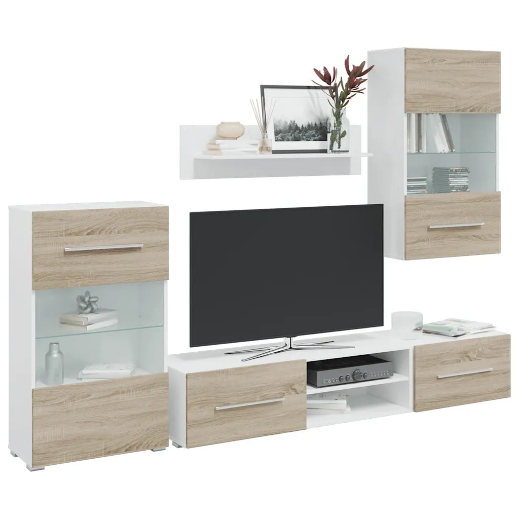 Mobile TV 5 pz con Illuminazione a LED Rovere Sonoma Truciolato 3324231