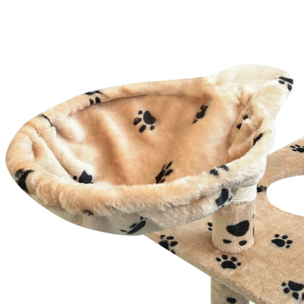 Albero per Gatti Tiragraffi Sisal 150 cm Zampe Stampate Beige CFW1935286