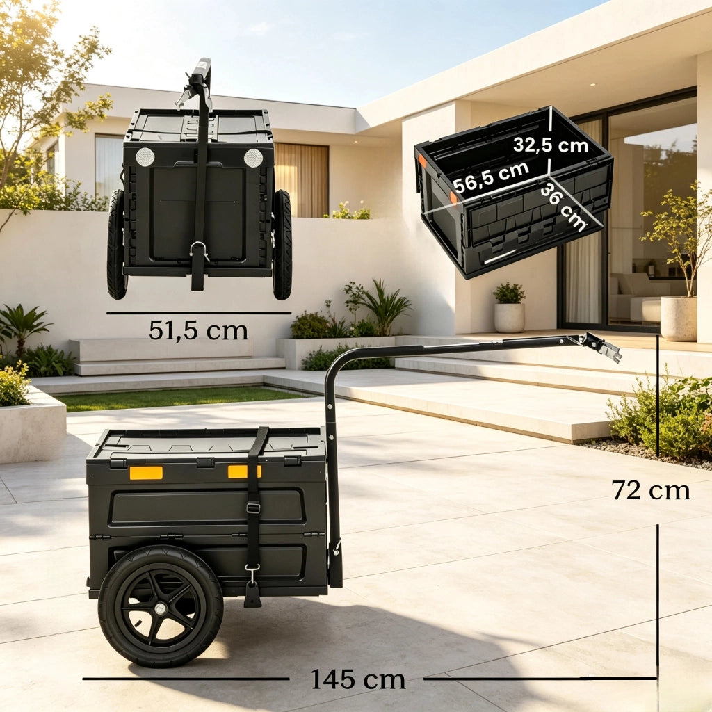 CARRELLO RIMORCHIO BICI CARGO 65L NERO in plastica e acciaio