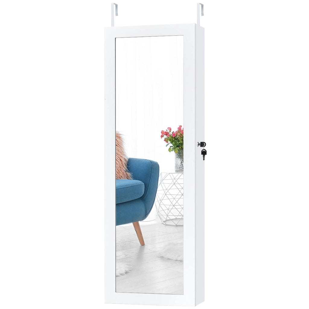 Armadio portagioie richiudibile e con luce LED, Armadio per gioielli con specchio a figura intera, Bianco-Armadietti per gioielli