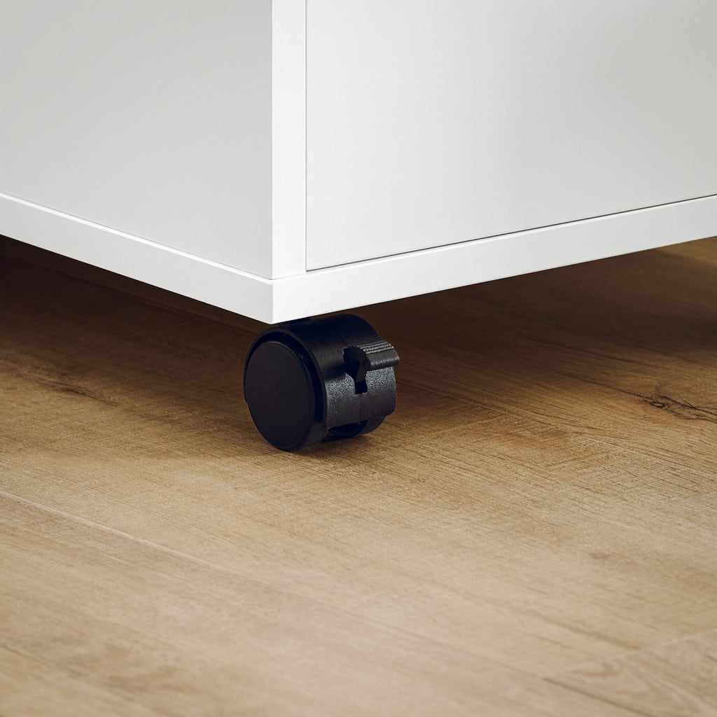 SoBuy Tavolino basso con ruote Tavolo stampante con cassetto Carrello da ufficio Bianco-Naturale, 60x30x60cm FBT130-WN