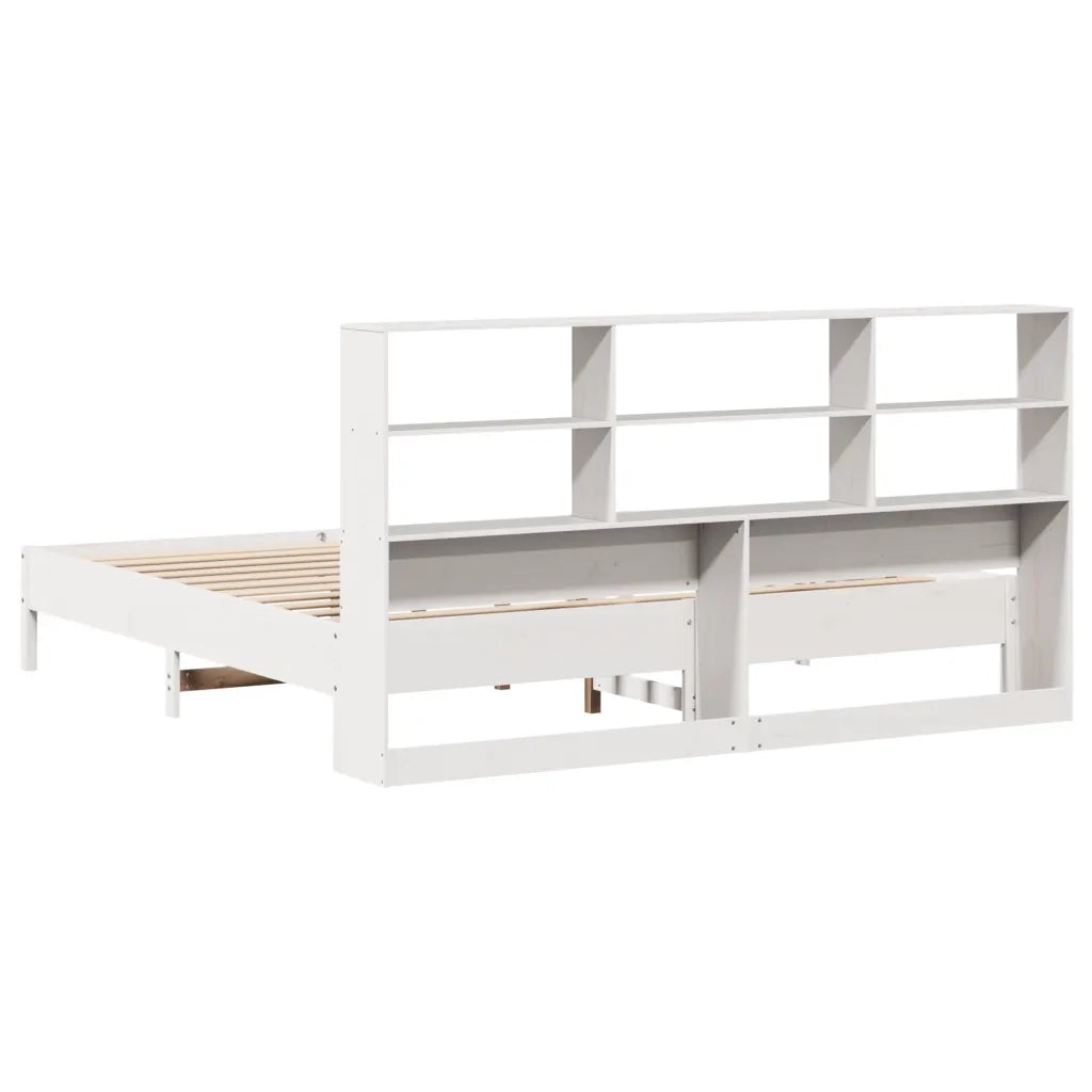 Letto matrimoniale | Letto per adulti | Giroletto con Libreria senza Materasso 180x200 cm in Legno Pino