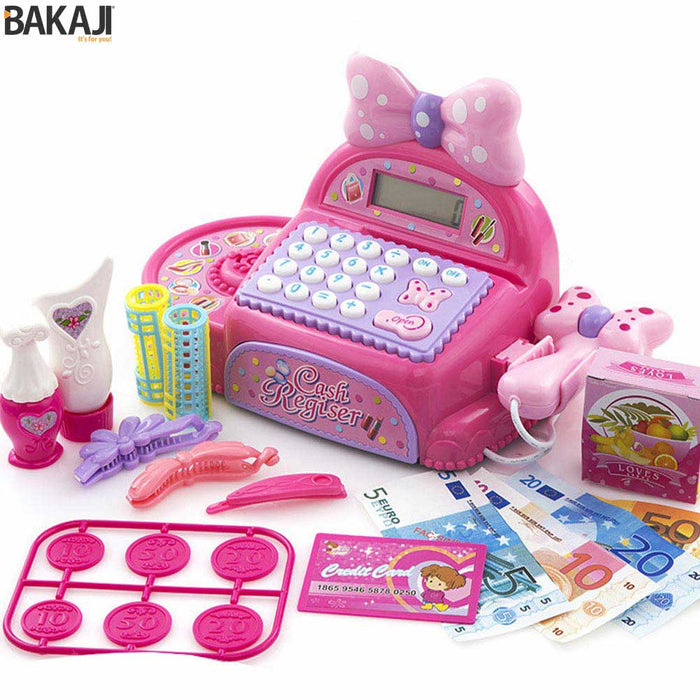 Registratore di Cassa per Bambine con Fiocco Rosa Luci e Suoni Reali con Lettore