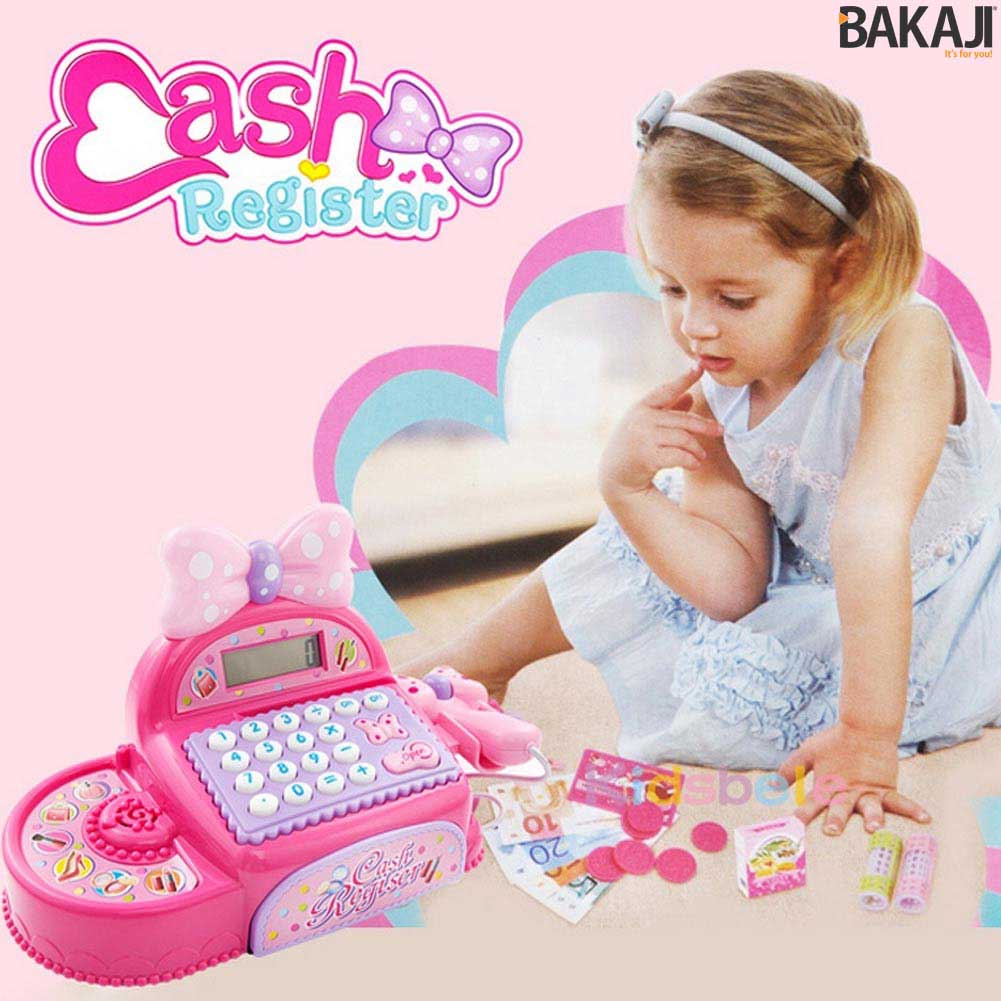 Registratore di Cassa per Bambine con Fiocco Rosa Luci e Suoni Reali con Lettore