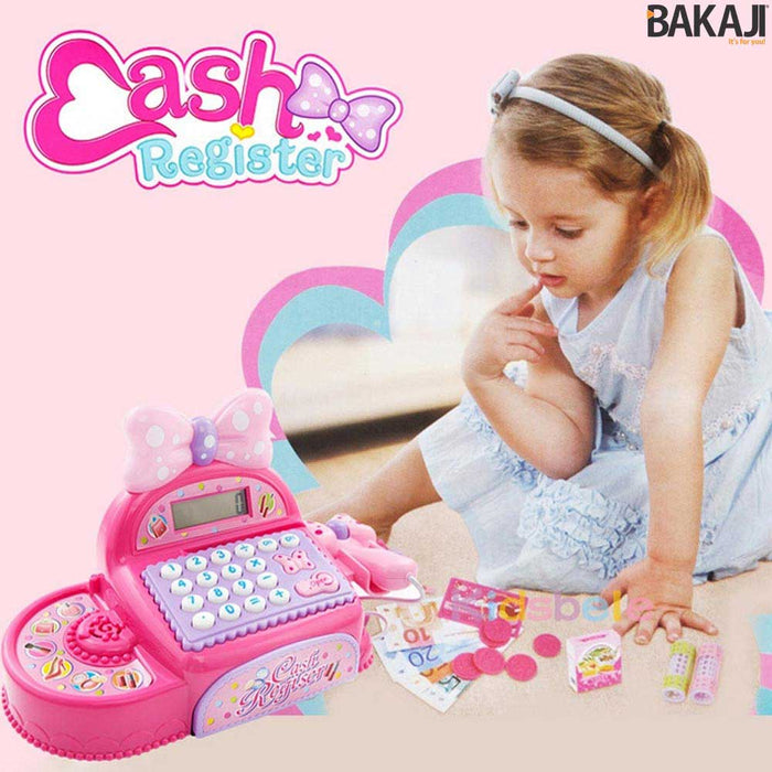 Registratore di Cassa per Bambine con Fiocco Rosa Luci e Suoni Reali con Lettore