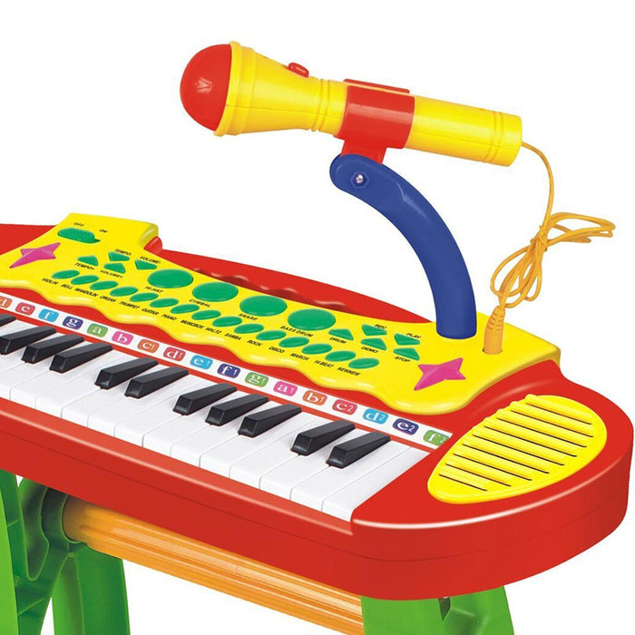 Pianola Giocattolo per Bambini Tastiera 31 Tasti Microfono Supporto e Sgabello