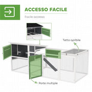 POLLAIO PER GALLINE CON CASETTA NIDO PER COVA E AREA ESTERNA 214X101X 91.5 CM GRIGIO