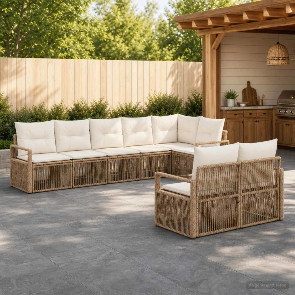 Set Divano da Giardino 8 pz Beige polyrattan 3435774