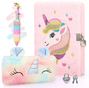 Diario Plush per Ragazze con Chiave e Cerniera di Sicurezza, Set di Notizie Privato con Penna Colorata, Regalo per Ragazze di 5 6 7 8 9 10 11 12 Anni, Rosa