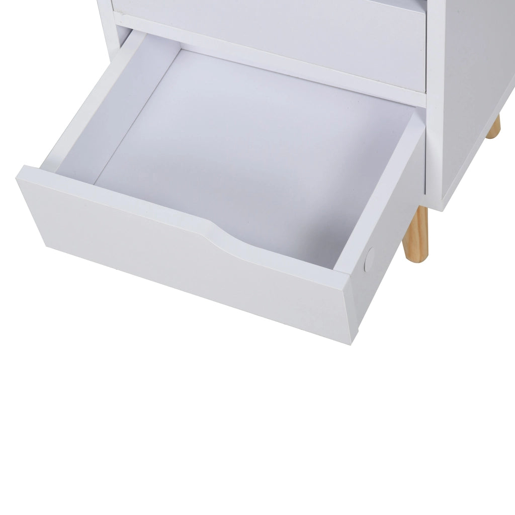 EasyComfort Comodino da Camera da Letto Salvaspazio, Moderno Comodino con 2 Cassetti, Design Semplice, Legno Bianco, Piedini in Legno di Pino, 33 x 28 x 42cm, Bianco