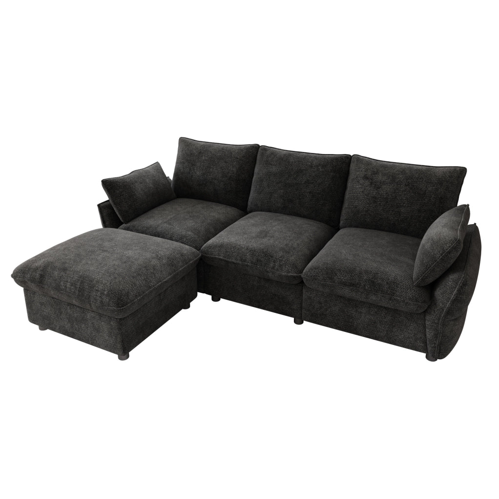 Divano angolare a L con pouf 222;5x154;5x76;5 cm in chenille grigio scuro