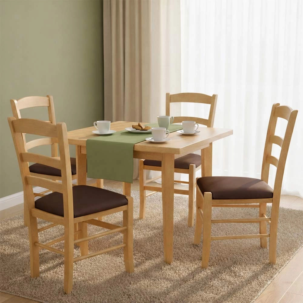 Sedie da sala da pranzo Paesana in legno naturale con seduta imbottita marrone