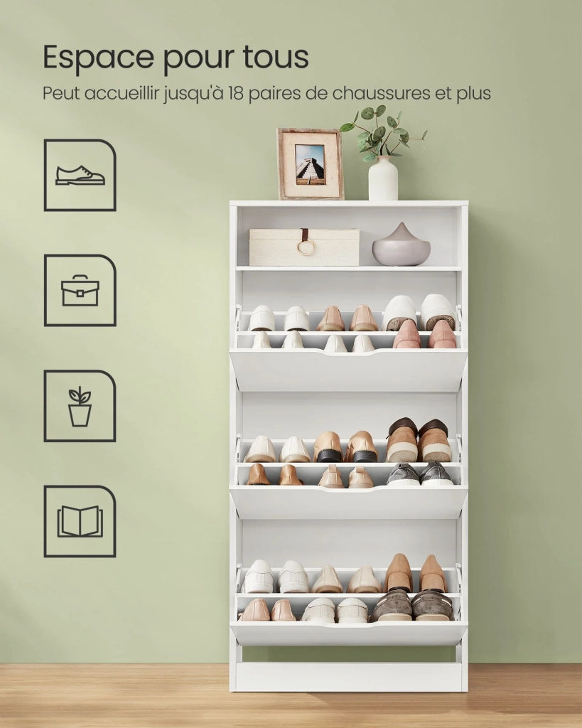 Scarpiera con 3 ante a battente ripiano per scarpe scomparto aperto divisorio regolabile da 14 a 18 paia per ingresso piccolo 24 x 60 x 130 cm bianco 12_0006361