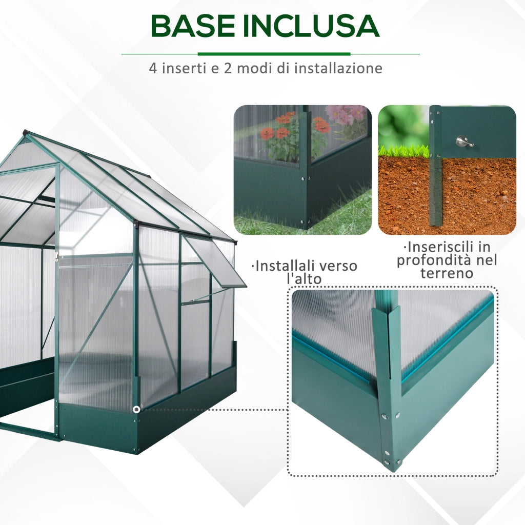 Easycomfort Serra da Giardino in Policarbonato e Alluminio con Finestre e Base Inclusa, 190x190x220 cm