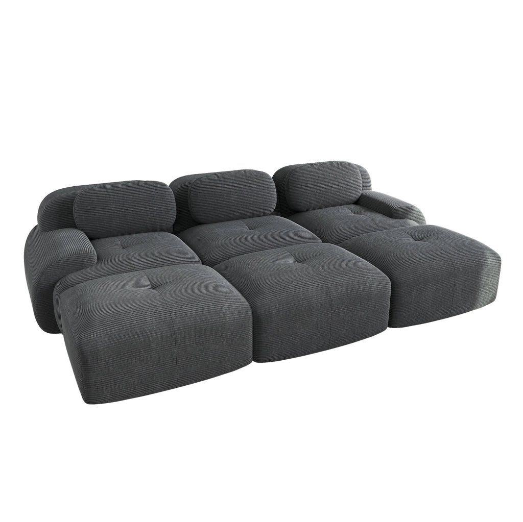 Divano angolare modulare in velluto a coste grigio 298x178x70 cm; senza montaggio