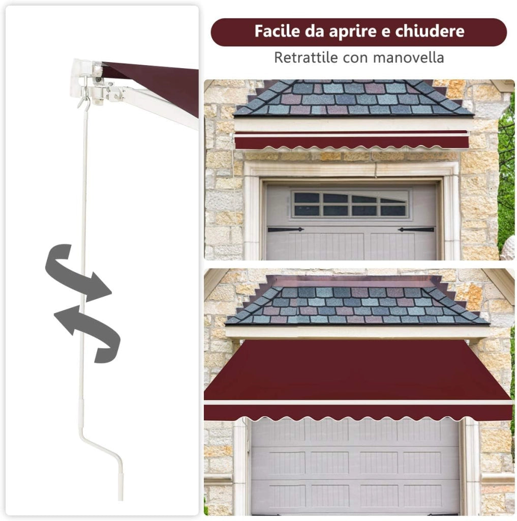 Tenda da Sole per Esterno, Tenda da Sole a Bracci Estensibili con Telaio in Alluminio, Tettuccio Resistente al Sole e Impermeabile e Manovella (4 x 2,5 M, Rosso)