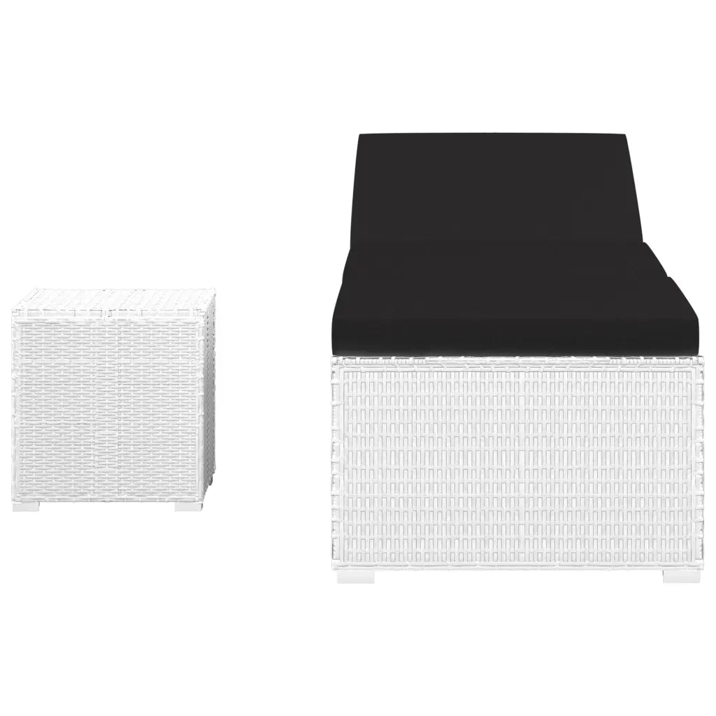 Lettino Prendisole Cuscino e Tavolino da TÃ¨ Polyrattan Bianco  cod mxl 20104