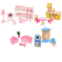 Casa Bambole in Legno Giocattolo Bambini 3 piani con Mobili e Accessori 60x30x90
