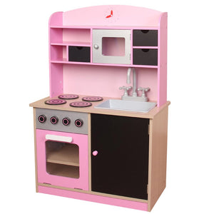 Cucina Legno Giocattolo per Bambini con Anta e Cassetti Lavagna 60x30x90cm Rosa