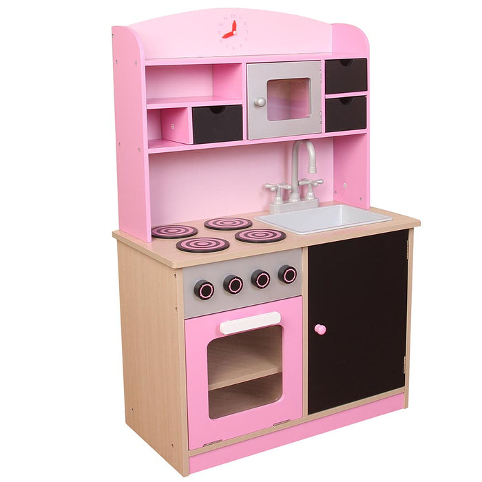 Cucina Legno Giocattolo per Bambini con Anta e Cassetti Lavagna 60x30x90cm Rosa