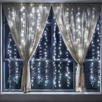 Tenda Luminosa Natalizia per Finestre 144 LED set 2 Tende 120cm Bianco Freddo