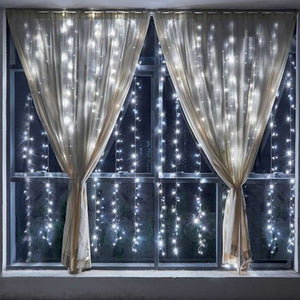Tenda Luminosa Natalizia per Finestre 144 LED set 2 Tende 120cm Bianco Freddo
