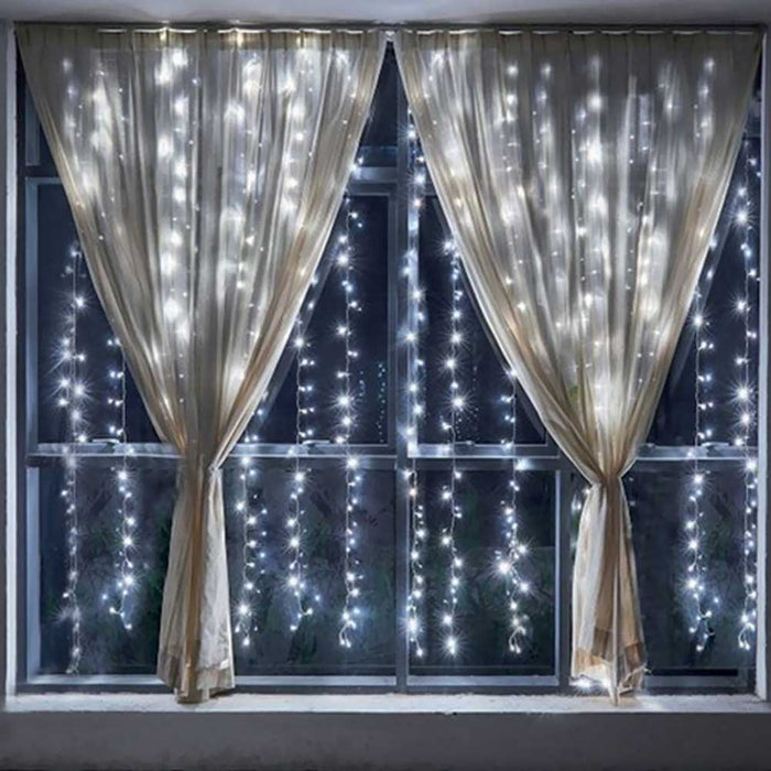 Tenda Luminosa Natalizia per Finestre 144 LED set 2 Tende 120cm Bianco Freddo