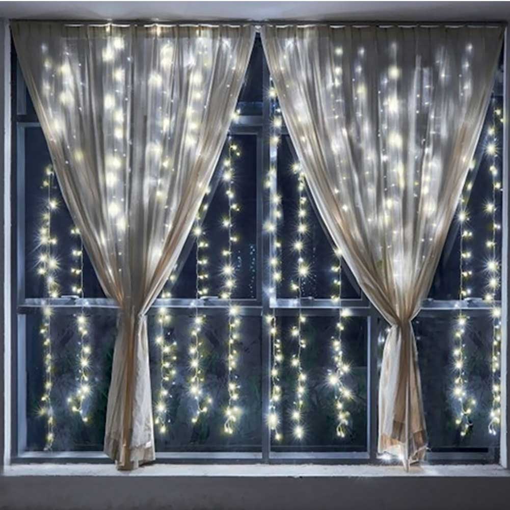 Tenda Luminosa Natalizia per Finestre 144 LED set 2 Tende 120cm Bianco Caldo