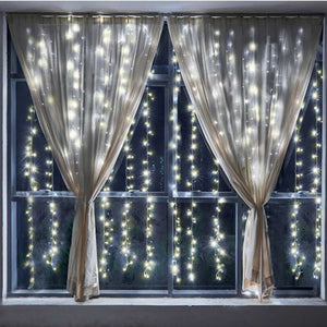 Tenda Luminosa Natalizia per Finestre 144 LED set 2 Tende 120cm Bianco Caldo