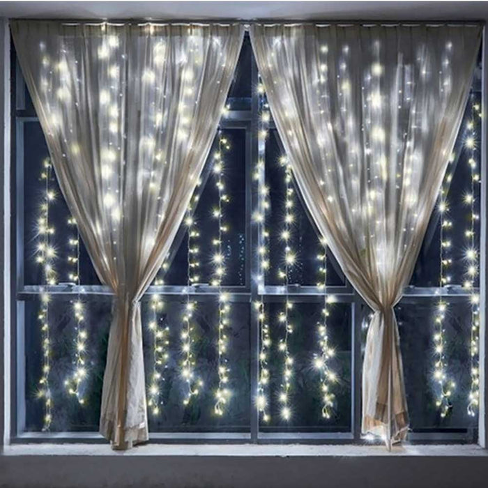 Tenda Luminosa Natalizia per Finestre 144 LED set 2 Tende 120cm Bianco Caldo