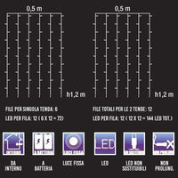 Tenda Luminosa Natalizia per Finestre 144 LED set 2 Tende 120cm Bianco Caldo