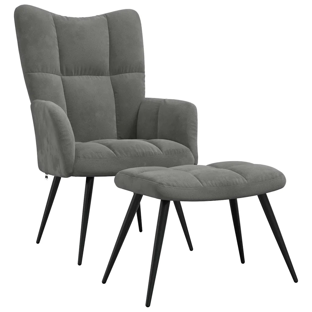 Divano Sedia-Poltrona Relax con Poggiapiedi Grigio Scuro in Velluto 369651