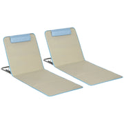 Set 2 Sdraio da Spiaggia 53x124x35-45 cm con Schienale Regolabile e Poggiatesta Beige e Azzurro