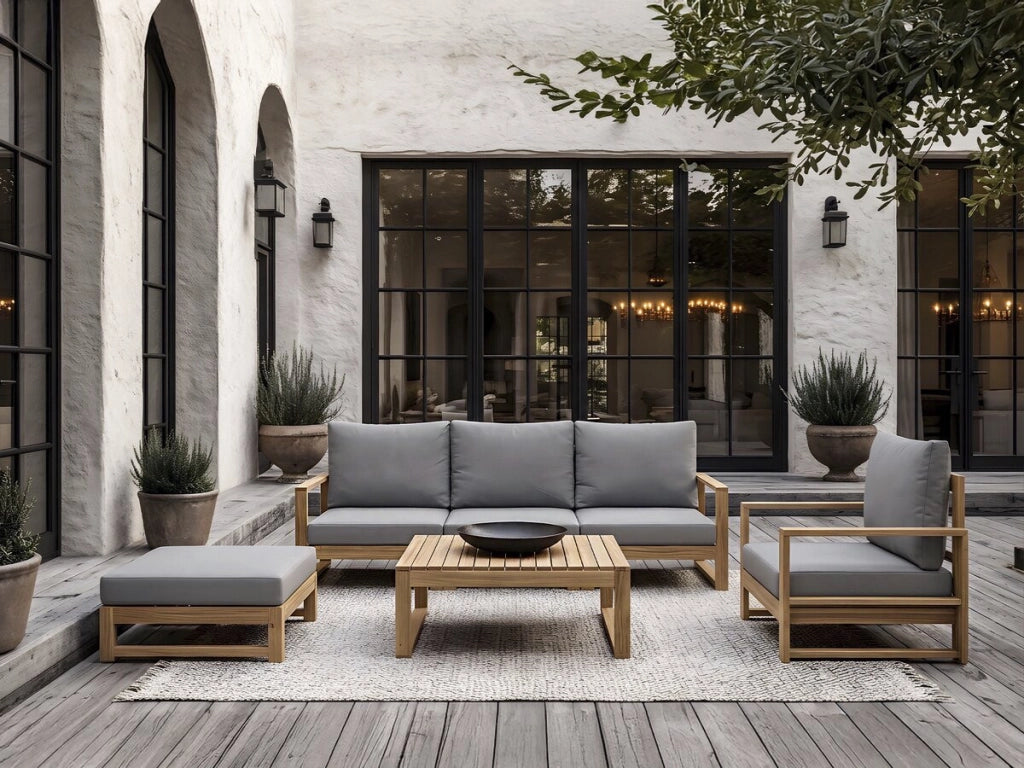 Set di mobili da giardino in legno di acacia con cuscini "Bellingham" - 5 posti - Grigio